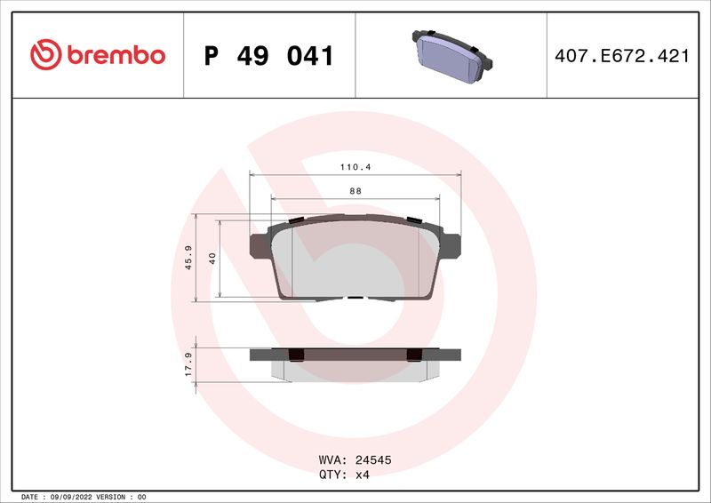 P49041 BREMBO Kit pastiglie freno, Freno a disco 