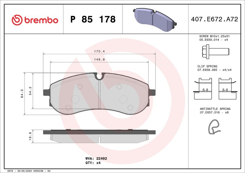 P85178 BREMBO Kit pastiglie freno, Freno a disco 