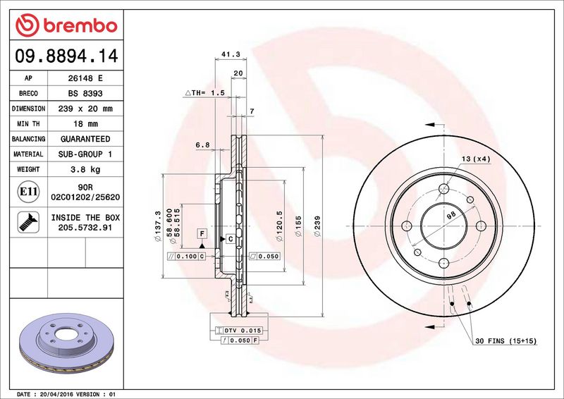 09.8894.14 BREMBO Disco freno 
