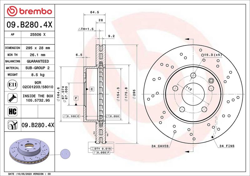 09.B280.4X BREMBO Disco freno 