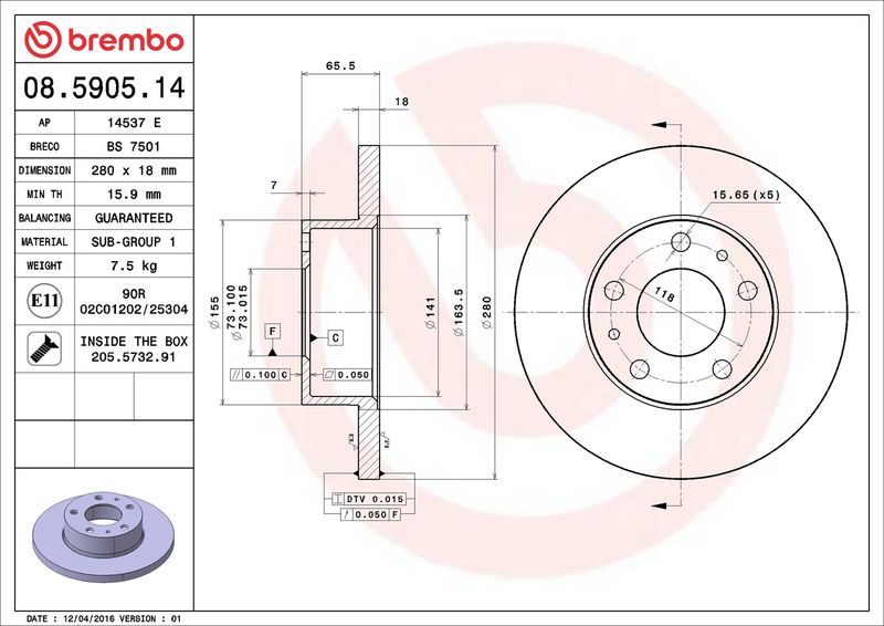 08.5905.14 BREMBO Disco freno 