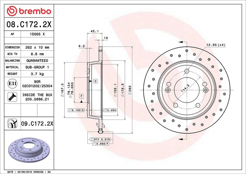 08.C172.2X BREMBO Disco freno 