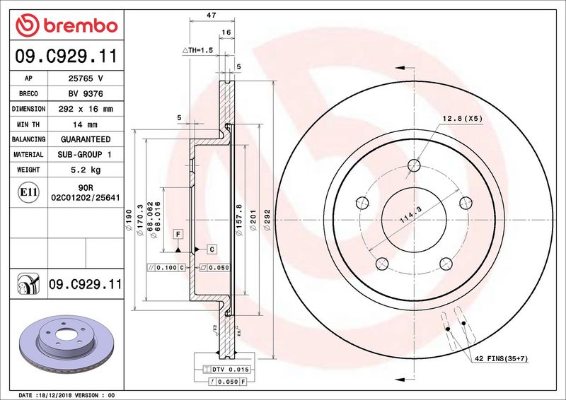 09.C929.11 BREMBO Disco freno 