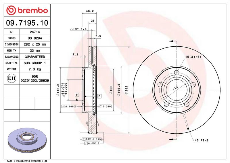 09.7195.10 BREMBO Disco freno 