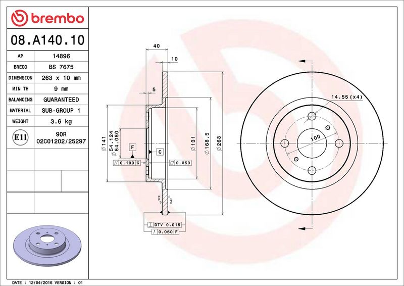 08.A140.10 BREMBO Disco freno 