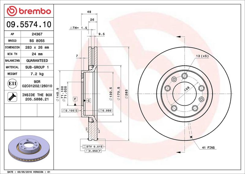 09.5574.10 BREMBO Disco freno 