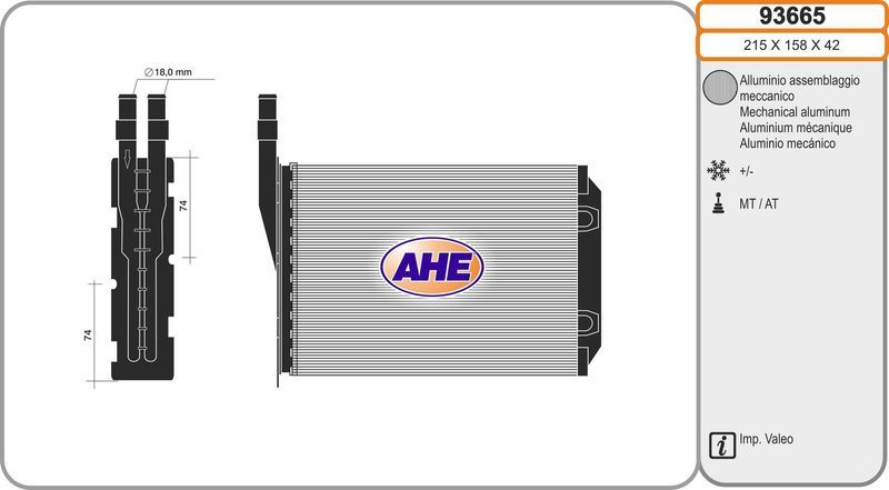 93665 AHE Scambiatore calore, Riscaldamento abitacolo 