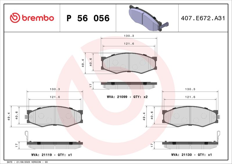 P56056 BREMBO Kit pastiglie freno, Freno a disco 