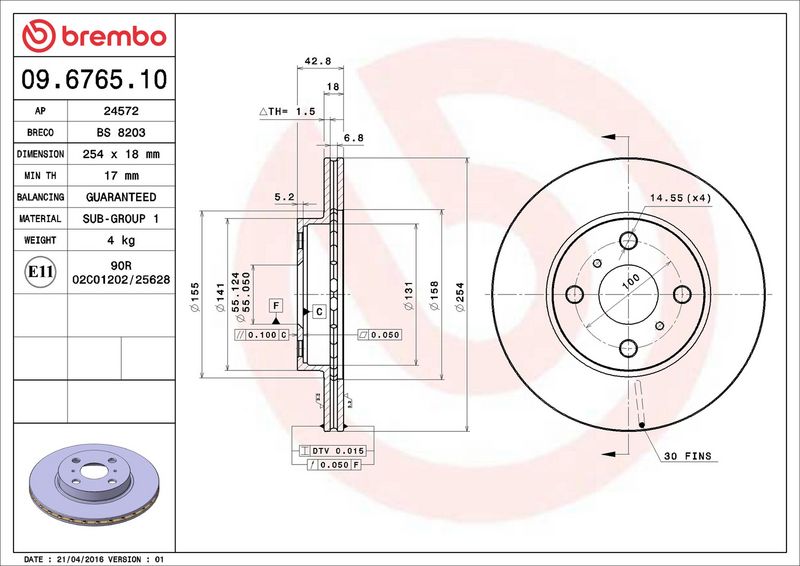 09.6765.10 BREMBO Disco freno 