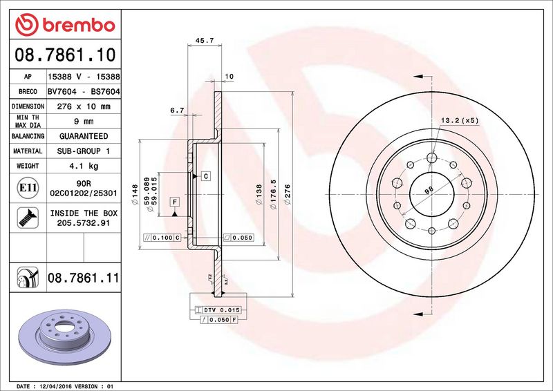 08.7861.10 BREMBO Disco freno 