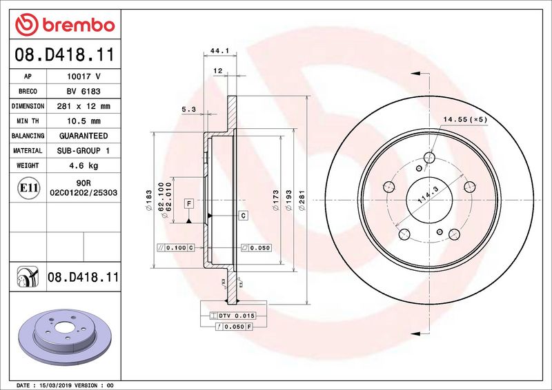 08.D418.11 BREMBO Disco freno 