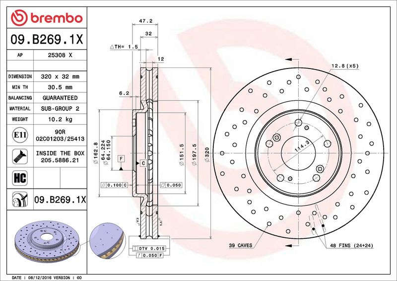 09.B269.1X BREMBO Disco freno 