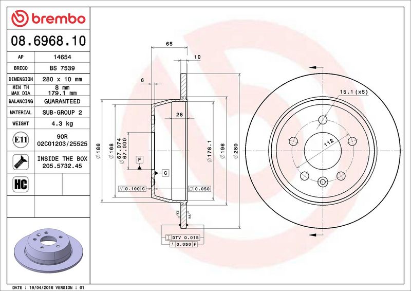 08.6968.10 BREMBO Disco freno 