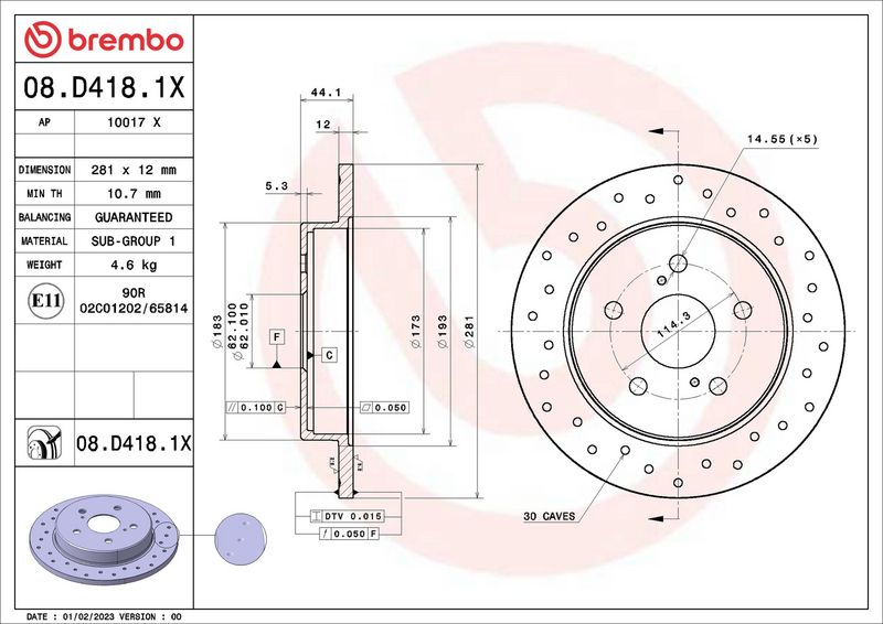 08.D418.1X BREMBO Disco freno 