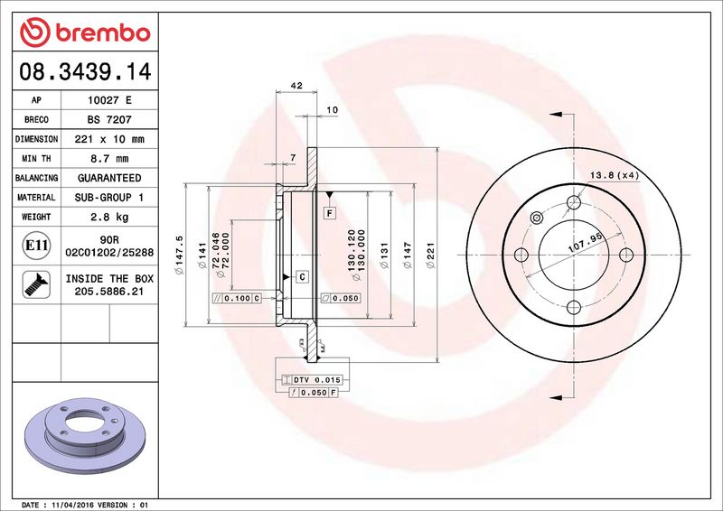 08.3439.14 BREMBO Disco freno 