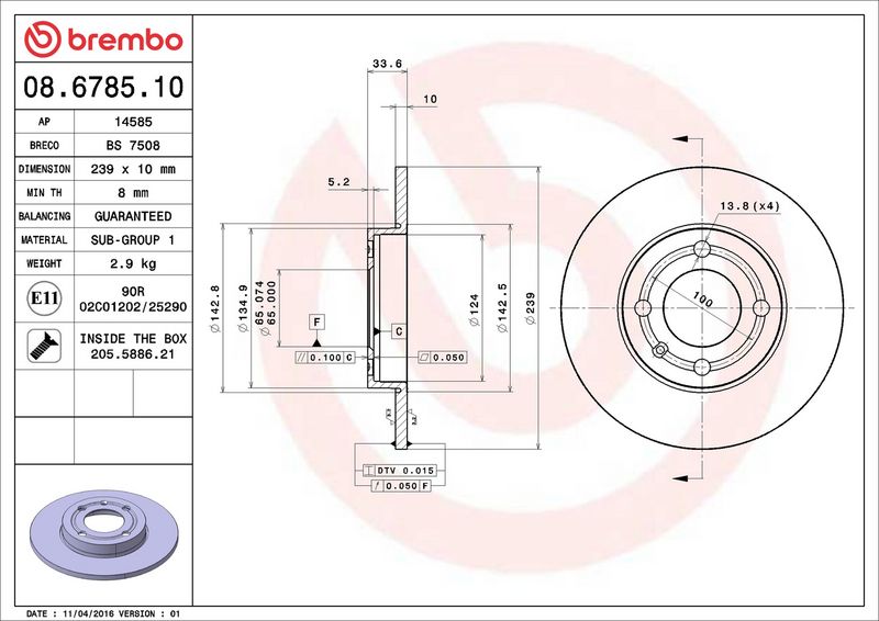 08.6785.10 BREMBO Disco freno 