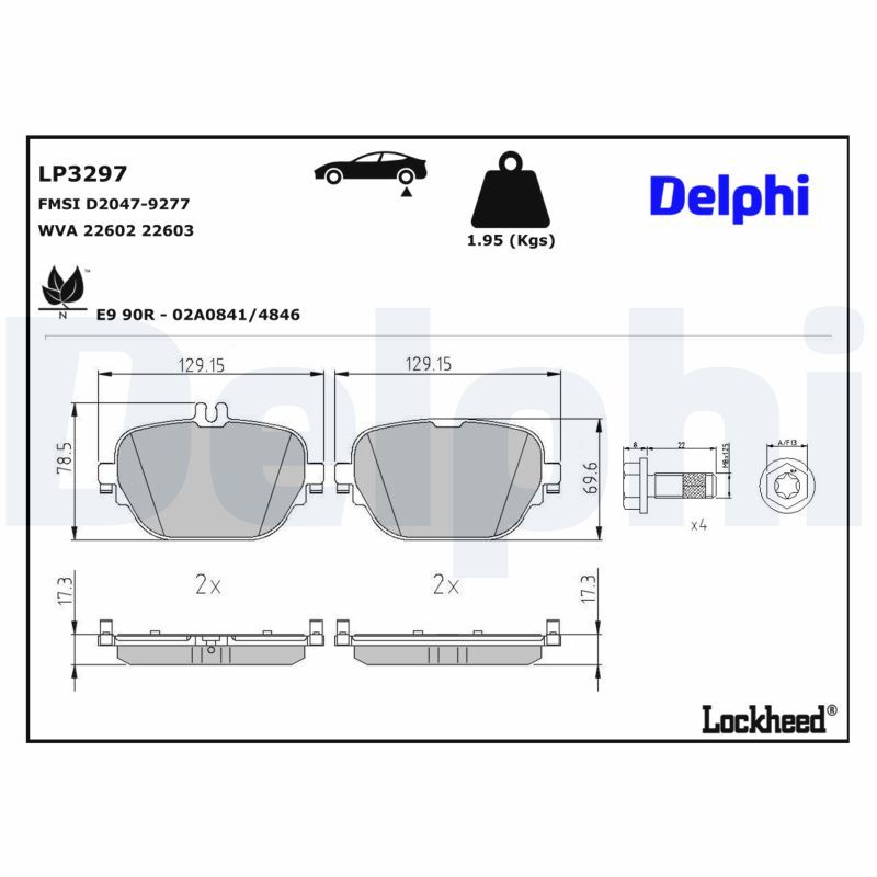 LP3297 DELPHI Kit pastiglie freno, Freno a disco 
