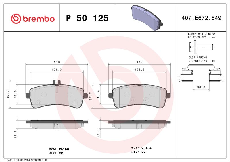 P50125 BREMBO Kit pastiglie freno, Freno a disco 
