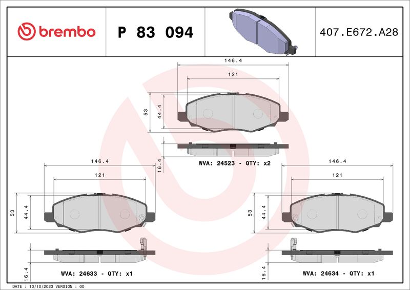 P83094 BREMBO Kit pastiglie freno, Freno a disco 