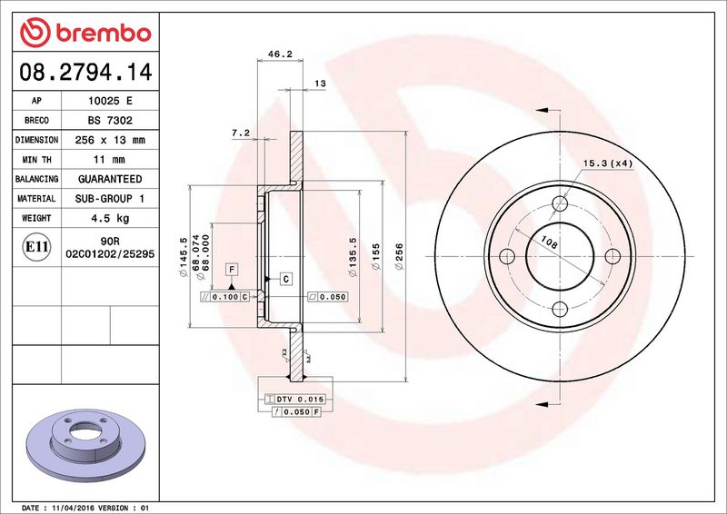 08.2794.14 BREMBO Disco freno 