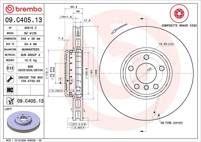 09.C405.13 BREMBO Disco freno 