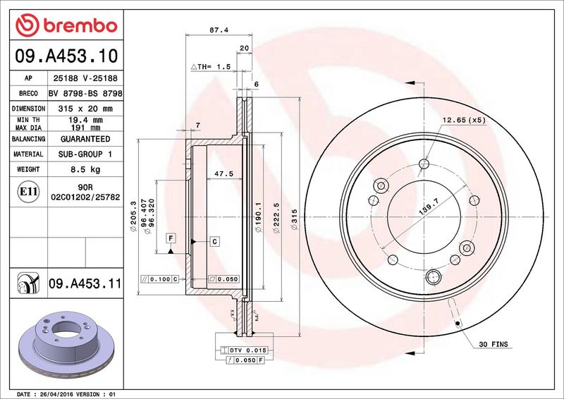 09.A453.11 BREMBO Disco freno 