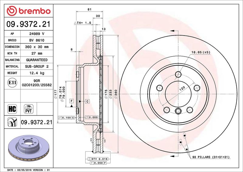 09.9372.21 BREMBO Disco freno 
