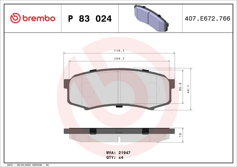 P83024 BREMBO Kit pastiglie freno, Freno a disco 