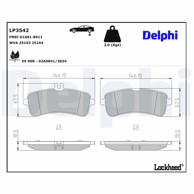 LP3542 DELPHI Kit pastiglie freno, Freno a disco 