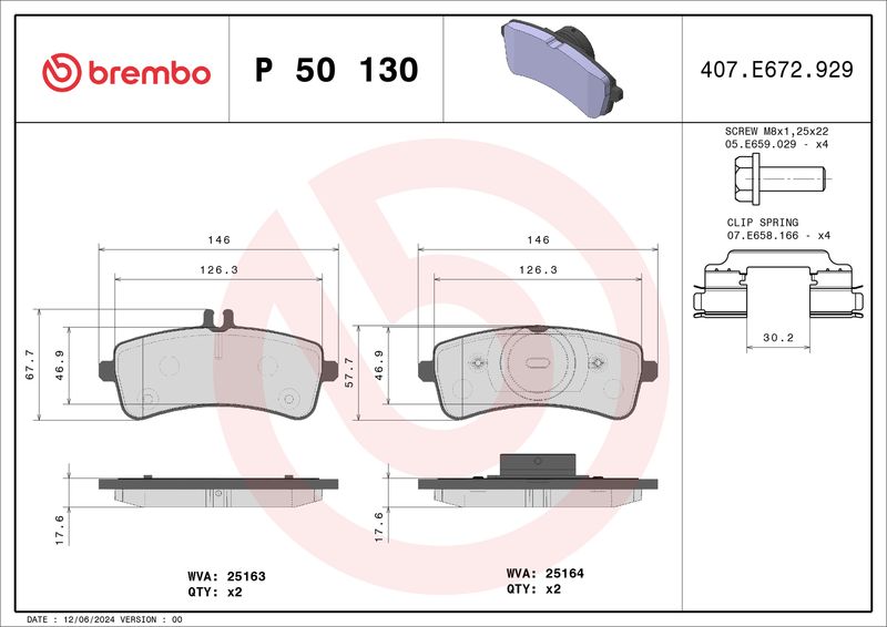 P50130 BREMBO Kit pastiglie freno, Freno a disco 