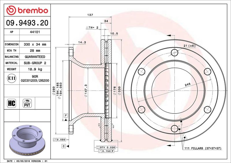 09.9493.20 BREMBO Disco freno 