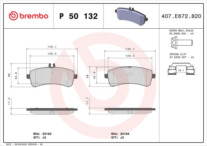 P50132 BREMBO Kit pastiglie freno, Freno a disco 