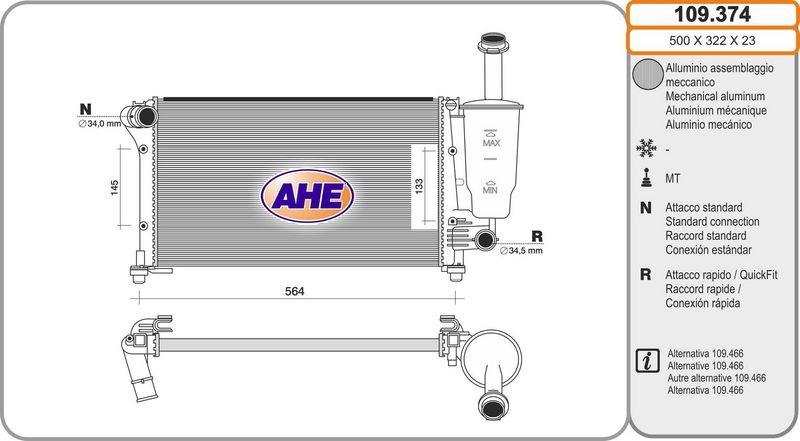 109.374 AHE Radiatore, Raffreddamento motore 