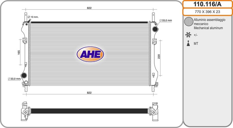 110.116/A AHE Radiatore, Raffreddamento motore 