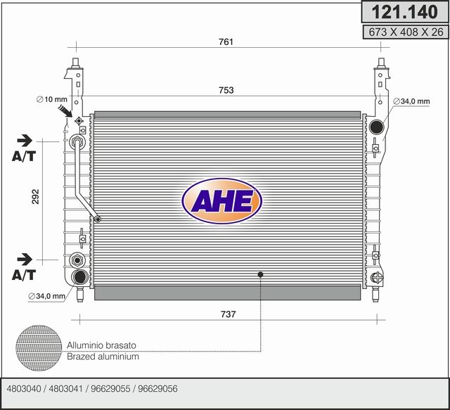 121.140 AHE Radiatore, Raffreddamento motore 