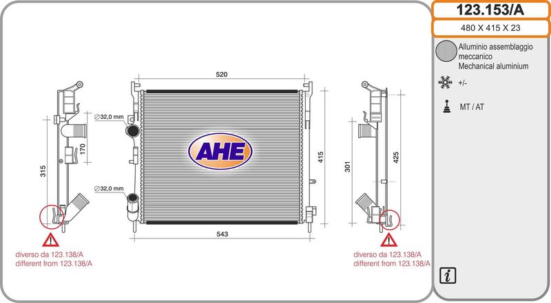123.153/A AHE Radiatore, Raffreddamento motore 
