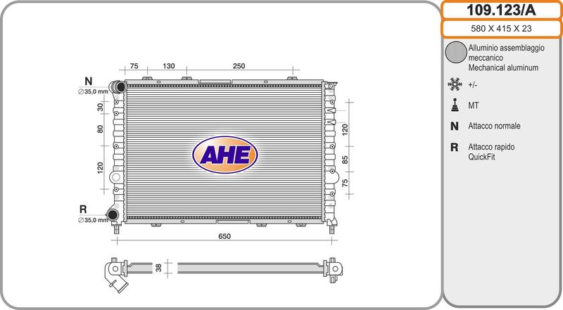 109.123/A AHE Radiatore, Raffreddamento motore 