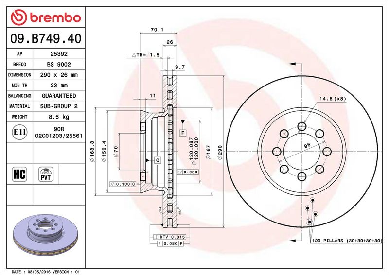 09.B749.40 BREMBO Disco freno 
