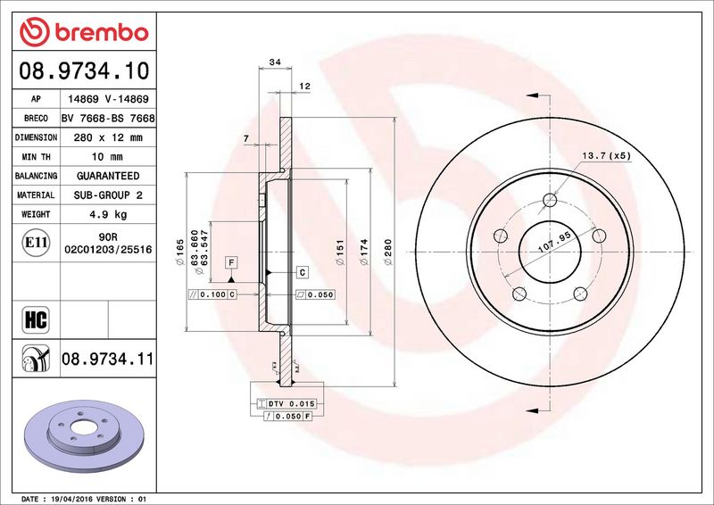 08.9734.11 BREMBO Disco freno 