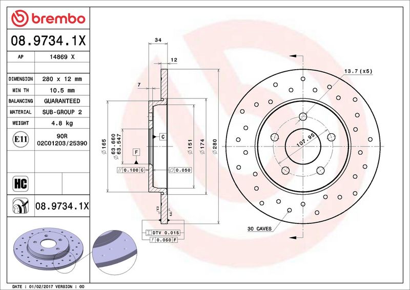 08.9734.1X BREMBO Disco freno 