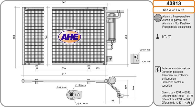 43813 AHE Condensatore, climatizzatore 