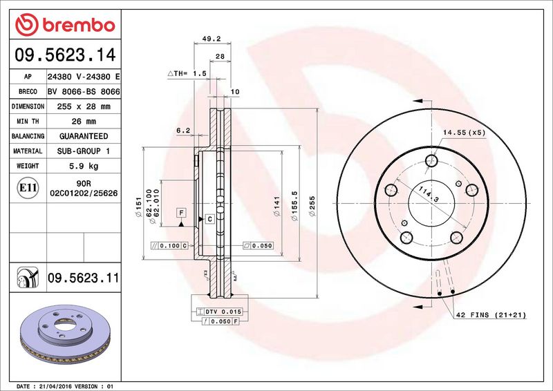 09.5623.14 BREMBO Disco freno 