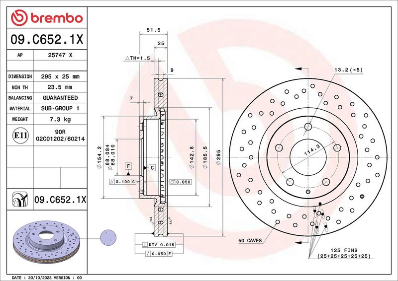 09.C652.1X BREMBO Disco freno 