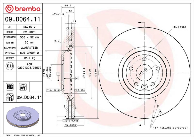 09.D064.11 BREMBO Disco freno 