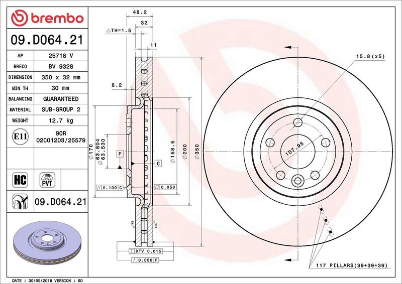 09.D064.21 BREMBO Disco freno 