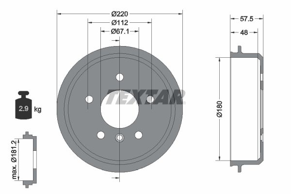 94020200 TEXTAR Tamburo freno 