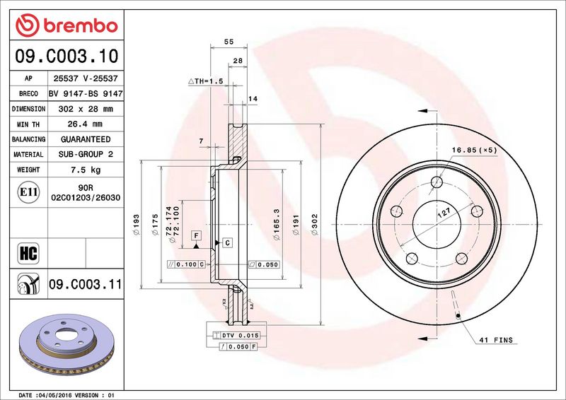 09.C003.11 BREMBO Disco freno 