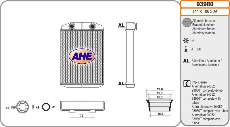 93980 AHE Scambiatore calore, Riscaldamento abitacolo 
