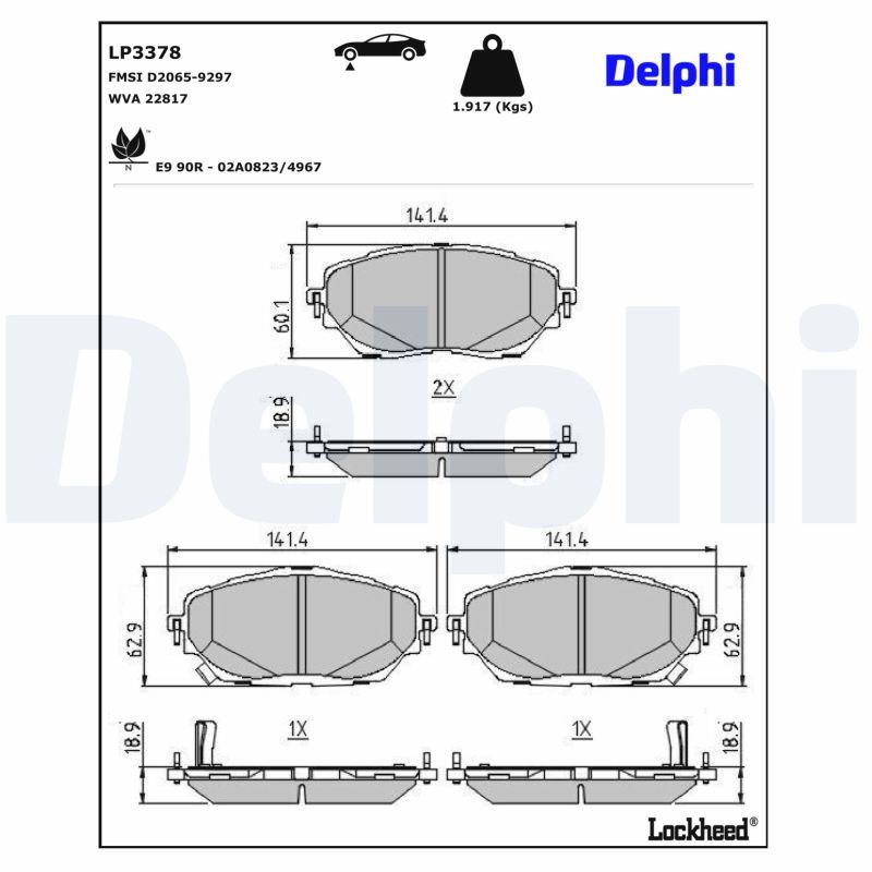 LP3378 DELPHI Kit pastiglie freno, Freno a disco 