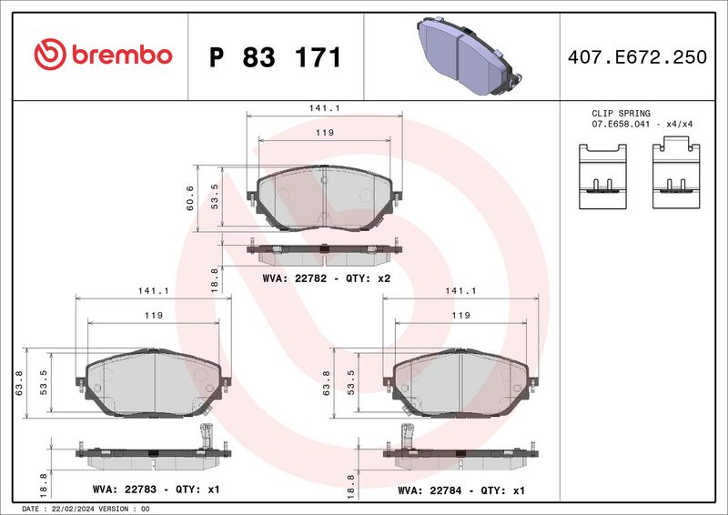 P83171 BREMBO Kit pastiglie freno, Freno a disco 